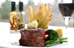 steak and wine
